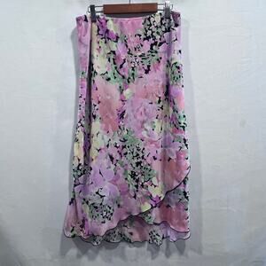 Y2K Vintage AGB Women's Pink Floral Print Midi Skirt Size M Fairycore Romantic